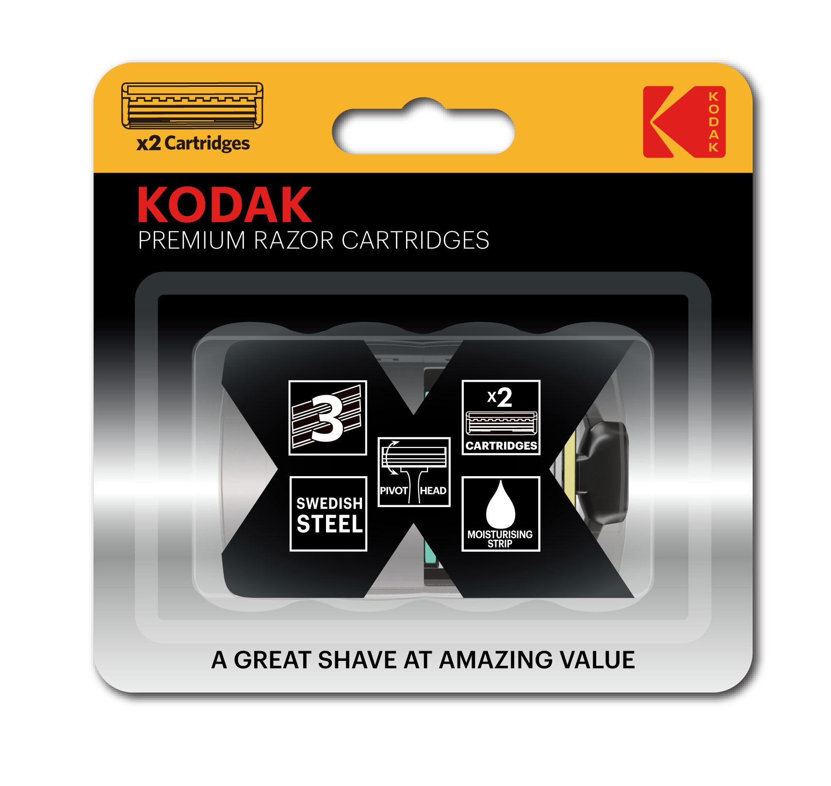 Сменные кассеты для бритья Kodak 30425118-RU1 Premium 3 лезвия 2 штуки для станка Prem Razor 3 (2/48