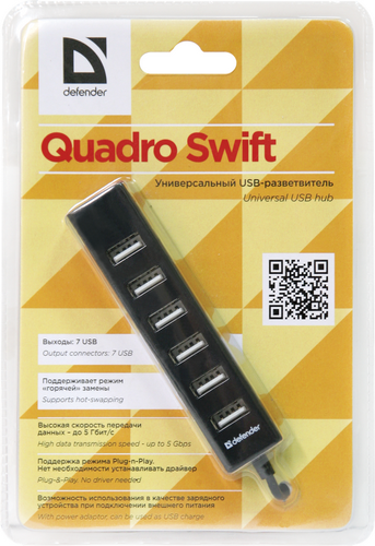 Разветвитель DEFENDER QUADRO SWIFT USB 2.0, 7 портов (1/100)