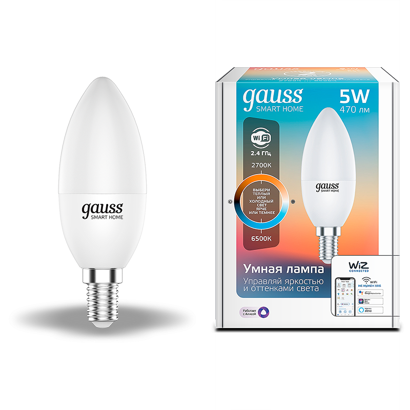 Лампа светодиодная GAUSS Smart Home, Wi-Fi и голосовое управление, програм-ние режимов, диммер, DIM+