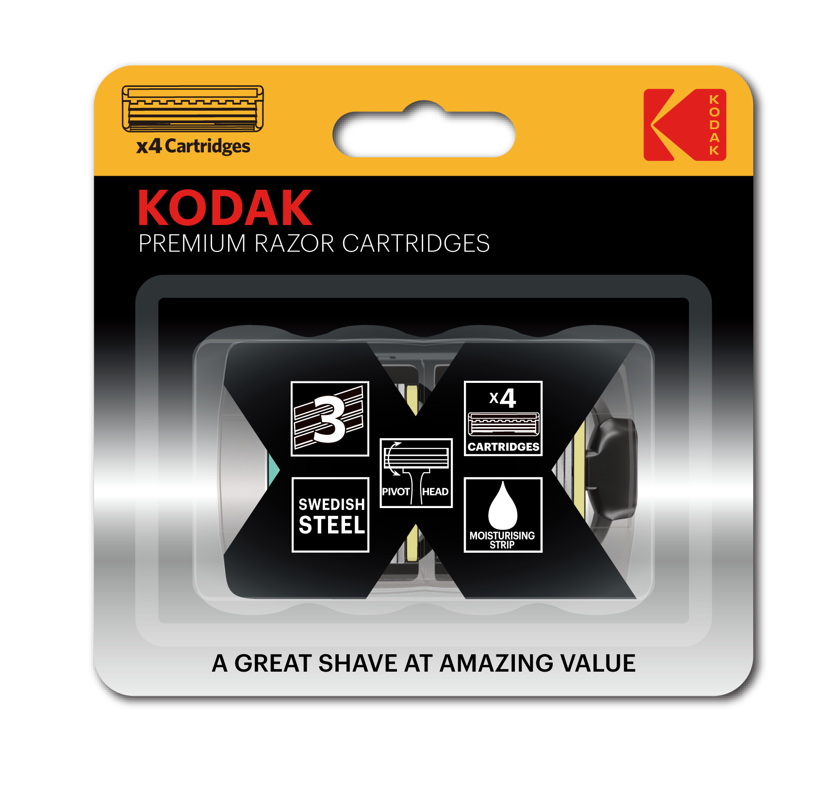 Сменные кассеты для бритья Kodak 30425125-RU1 Premium 3 лезвия 4 штуки для станка Prem Razor 3 (4/96
