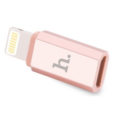 Переходник 8 pin - микро USB(f) HOCO 0.05м, плоский, алюминий, цвет: розовое золото (1/200/1200)