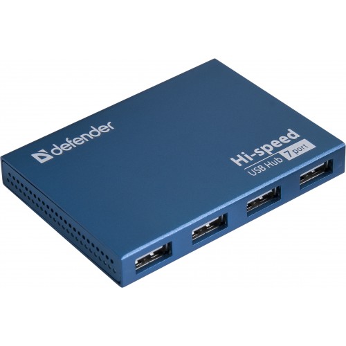Разветвитель DEFENDER SEPTIMA SLIM 7 портов, USB 2.0(адаптер 2А) (1/50)