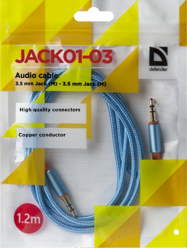 Аудио-кабель Defender JACK01-03 Синий JACK M- JACK M, 1,2м (1/50/400)