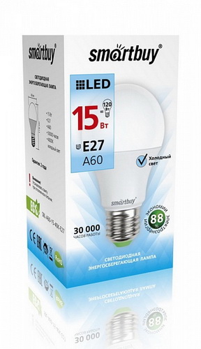 Лампа светодиодная SMARTBUY A60 15Вт 220V 4000K E27 (нейтральный свет) (1/10/50)
