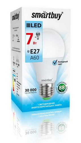 Лампа светодиодная SMARTBUY A60 7Вт 220V 4000K E27 (нейтральный свет) (1/10/50)