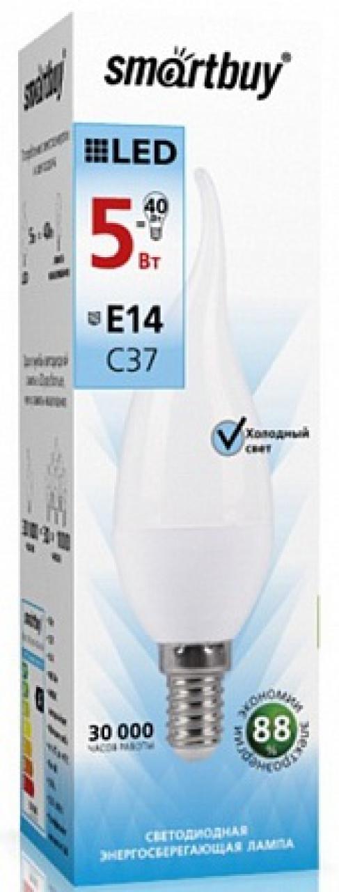 Лампа светодиодная SMARTBUY C37 5Вт 220V 4000K E14 (свеча, нейтральный свет) (10/100)