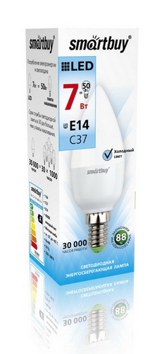 Лампа светодиодная SMARTBUY C37 7Вт 220V 4000K E14 (свеча, нейтральный свет) (10/100)