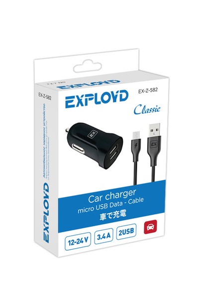 Автомобильное ЗУ/Exployd/micro USB/3.4А/2.4А+1А/2хUSB/чёрный/Classic/EX-Z-582, шт