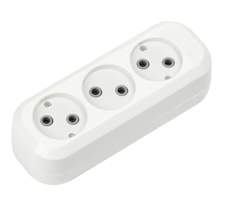 Колодка розеточная SMARTBUY 3 гнезда 10А/2,2кВт без заземления (SBE-10-3-00-N) (1/100)