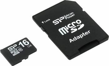 MicroSD  16GB  Silicon Power Class 10  + SD адаптер