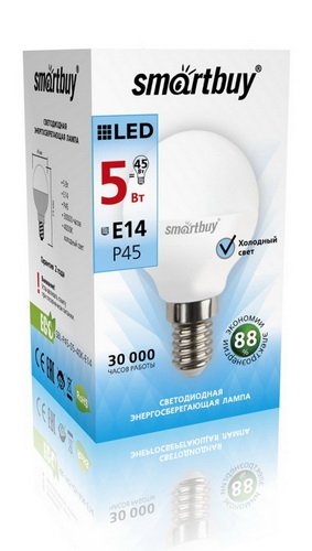 Лампа светодиодная SMARTBUY P45 5Вт 220V 4000K E14 (глоб, нейтральный свет) (10/100)