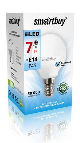 Лампа светодиодная SMARTBUY P45 7Вт 220V 4000K E14 (глоб, нейтральный свет) (10/100)