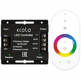 Ecola LED strip RGB RF controller 24A 288W 12V (576W 24V) с кольцевым сенсорным белым радиопультом (