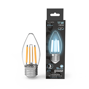 Лампа светодиодная GAUSS Filament Свеча 7W 580lm 4100К Е27 1/10/50