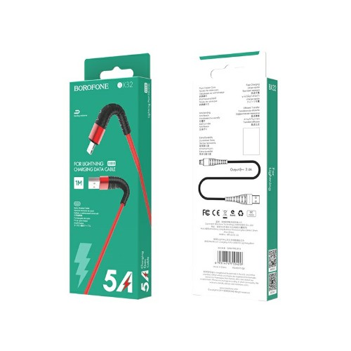 Кабель USB - 8 pin Borofone BX32 Munificent, 1.0м, круглый, 2.4A, нейлон, цвет: красный (1/360)