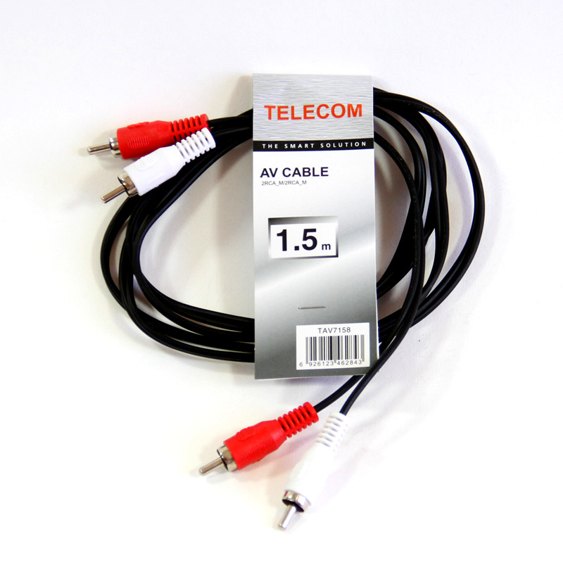 Кабель соединительный TELECOM 2xRCA (M) / 2xRCA (M), чёрный, 1.5 м. (1/250)