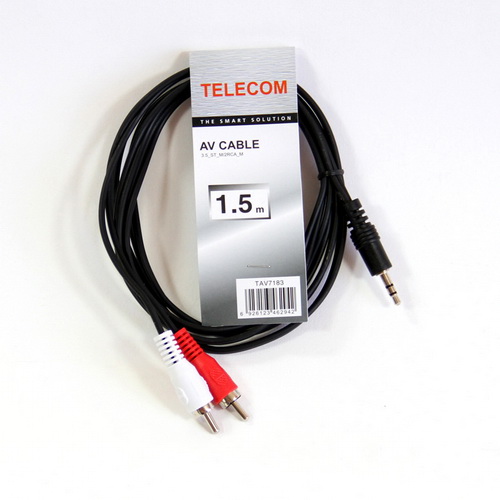 Кабель соединительный TELECOM 3.5 Jack (M) / 2xRCA (M), стерео, аудио, 1.5 м. (1/300)