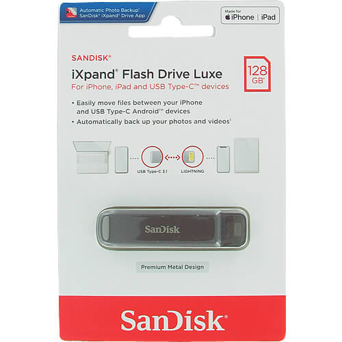 USB 3.0  128GB  SanDisk  Luxe iXpand  for iPhone and iPad (Lightning/iPhone/iPad/Mac/USB Type-C)