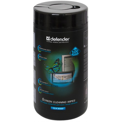 Салфетки DEFENDER, влажные для экранов в тубе 100 шт. (CLN30320) (1/12)