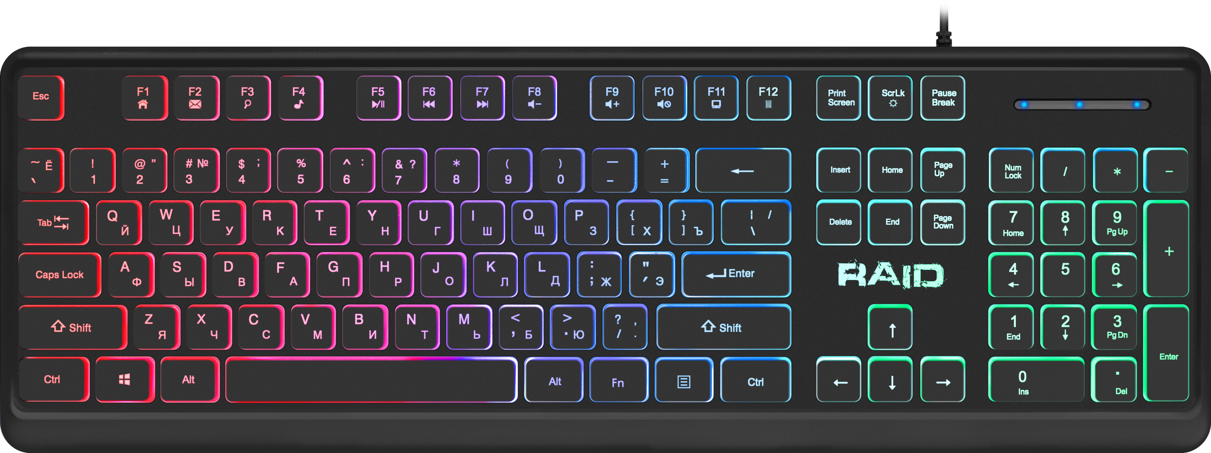Клавиатура проводная игровая DEFENDER Raid GK-778DL RU, Rainbow,104 кнопки, черная (1/20)
