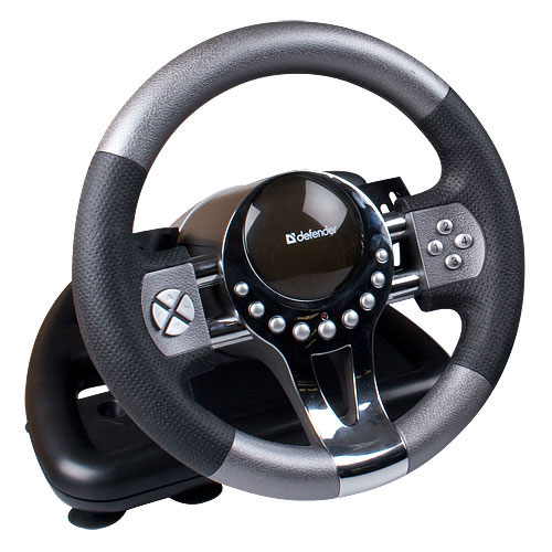 Игровой руль Forsage GTR USB, 12 кнопок, рычаг передач,педали. Черный/серый