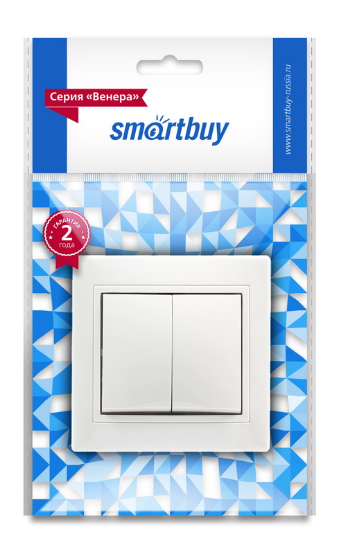 Выключатель SMARTBUY скрытая установка, 2-клавишный 10А белый "Венера" (SBE-01w-10-SW2-0) (1/10)