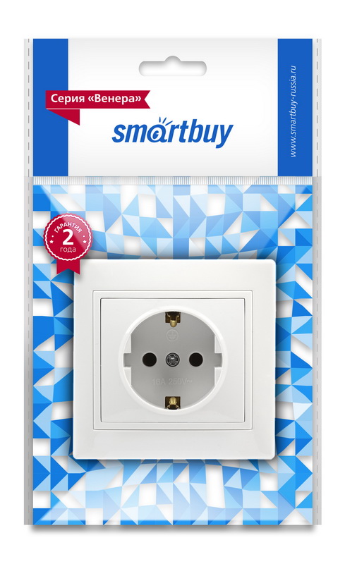 Розетка SMARTBUY скрытая установка, 1-местная с заземлением 16А белая "Венера" (SBE-01w-16-S1-Z) (1/