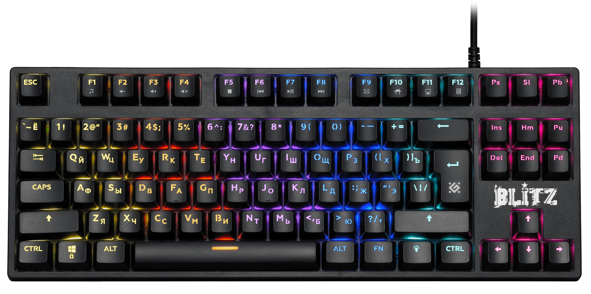 Клавиатура проводная игровая механическая DEFENDER Blitz GK-240L RU,Rainbow, черная (1/20)