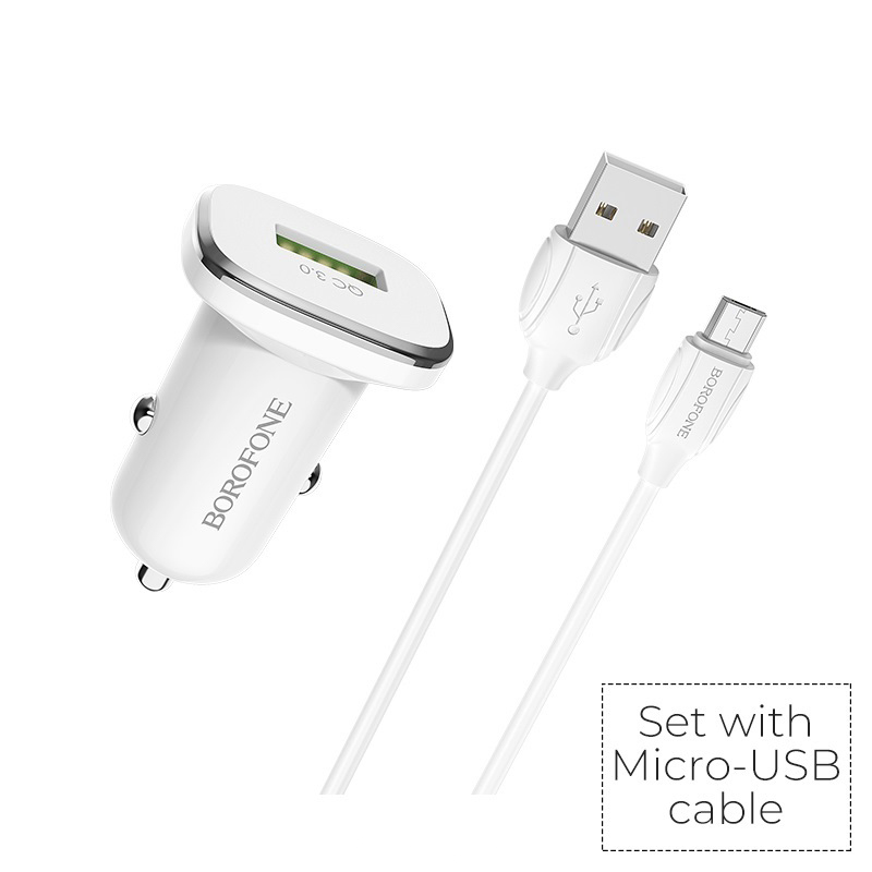 Блок питания автомобильный 1 USB Borofone BZ12A, Lasting power, 3A, пластик, QC3.0, кабель микро USB