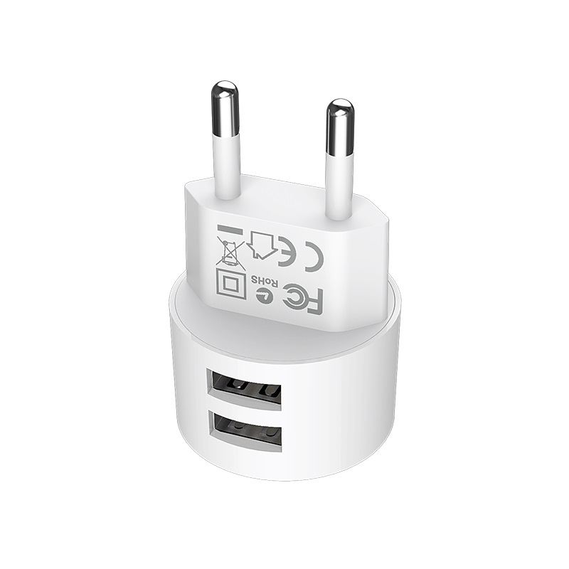 Блок питания сетевой 2 USB Borofone BA23A, BRILLIANT, 2.4A, пластик, цвет: белый (1/48/192)