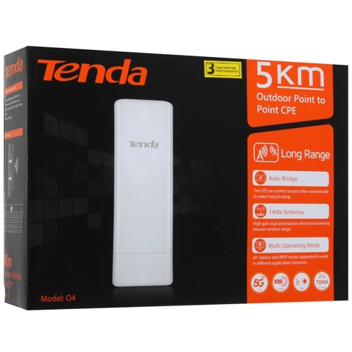 Точка доступа TENDA O4, наружная беспроводная, 5 км от точки до точки наружного CPE, 1*10/100Mbps, P