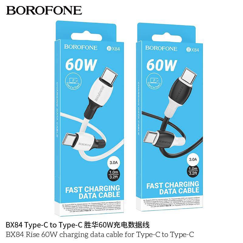 Кабель Type-C - Type-C Borofone BX84 Rise,1.0м, 3.0A, PD60Вт, цвет: чёрный (1/360)