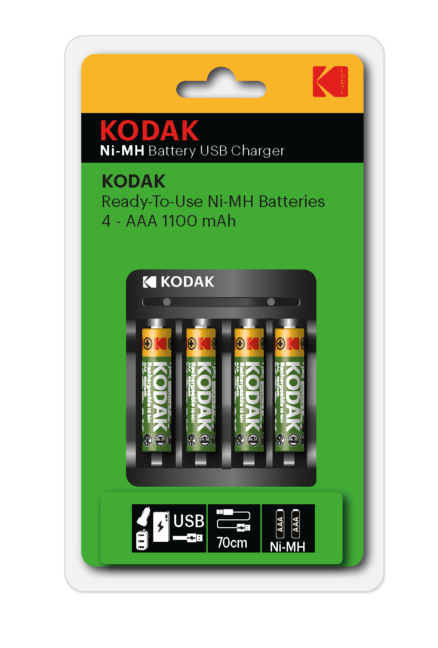 Зарядное устройство KODAK USB Overnight charger with 4 x 1100 mAh [K4AA/AAA] (6/48/1008)