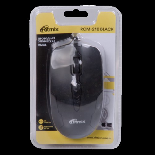 Мышь проводная RITMIX ROM-210, USB, черный (1/40)