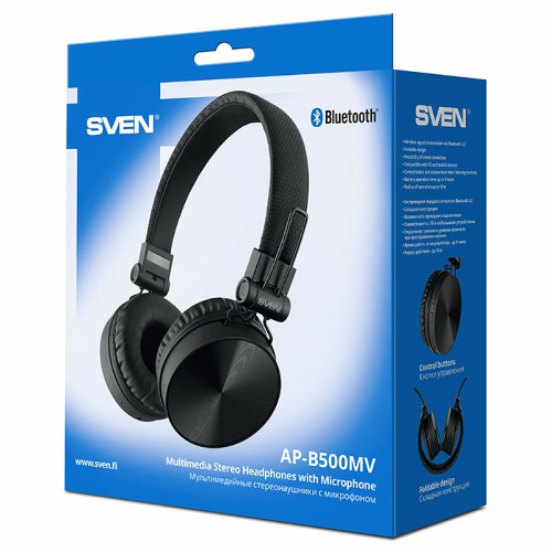 Беспроводные наушники с микрофоном SVEN AP-B500MV, черный (Bluetooth) (1/20)