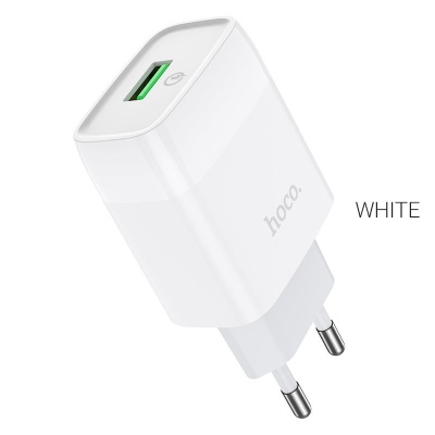 Блок питания сетевой 1 USB HOCO C72Q, Glorious, 3A, пластик, QC3.0, цвет: белый (1/36/216)