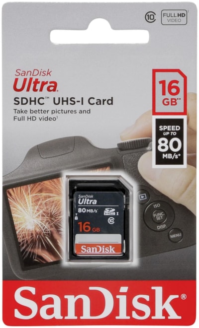 SDHC  16GB  SanDisk Class10 Ultra UHS-I  (80 Mb/s)