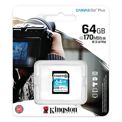 SDXC  64GB  Kingston Class 10 UHS-I U3 V30 Canvas Go Plus (170/90 Mb/s)
