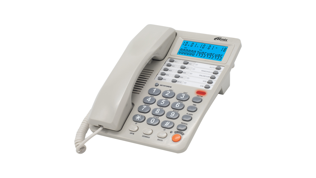 Проводной телефон c дисплеем RITMIX RT-495 white, АОН, FSK/DTMF/ETSI,59 вх.,16 исх.пам,10 кн.быстр.н