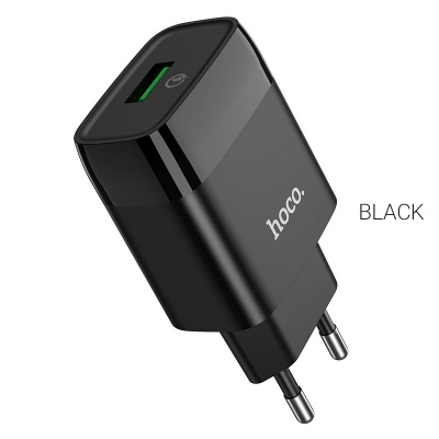 Блок питания сетевой 1 USB HOCO C72Q, Glorious, 3A, пластик, QC3.0, цвет: чёрный (1/36/216)