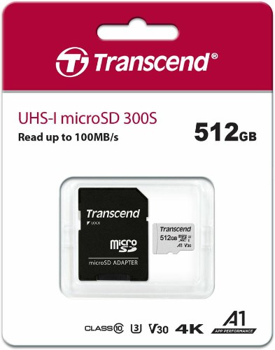 MicroSDXC  512GB  Transcend 300S UHS-I U3 V30 A1 +SD адаптер