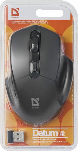 Беспроводная мышь DEFENDER Datum MB-345, 4 кнопки, 800-1600 dpi, USB, черный (1/40)