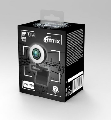 Веб-камера RITMIX RVC-250, светодиодная подсветка,2592*1944, 2K, автофокус, встроенный микрофон, чер