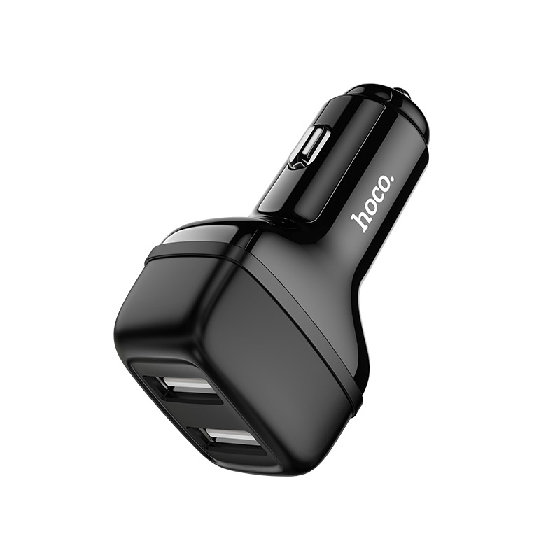 Блок питания автомобильный 2 USB HOCO Z36 Leader, 2400mA, огнестойкий, пластик, чёрный (1/14/140)