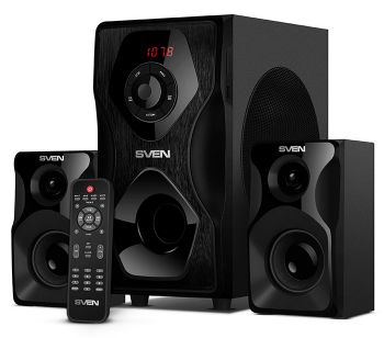 Колонки SVEN MS-2055, чёрный, акустическая система 2.1, мощность (RMS):30Вт + 2x12.5 Вт, FM-тюнер, U