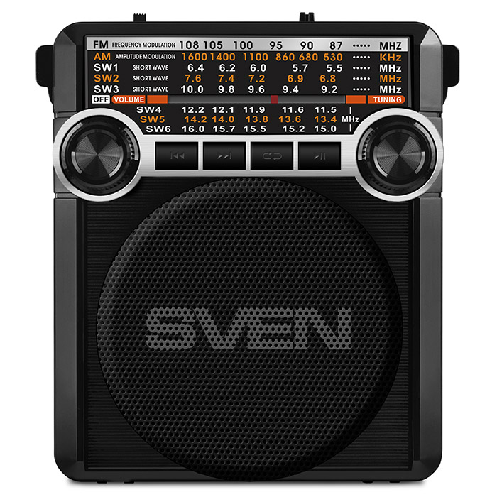 Радиоприемник SVEN SRP-355 (мощность 3 Вт (RMS), FM/AM/SW, USB, SD/microSD, фонарь, встроенный аккум