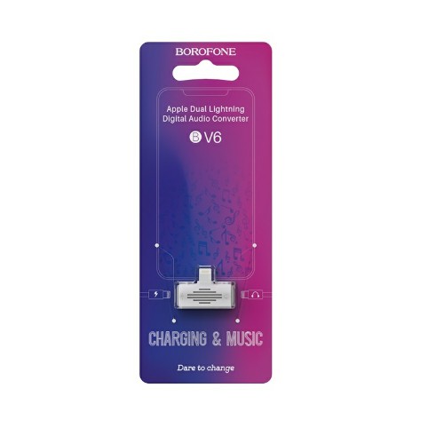 Переходник 8 pin - 2x 8 pin(f) Borofone BV6 Comfortable, круглый, пластик, цвет: белый (1/150/900)