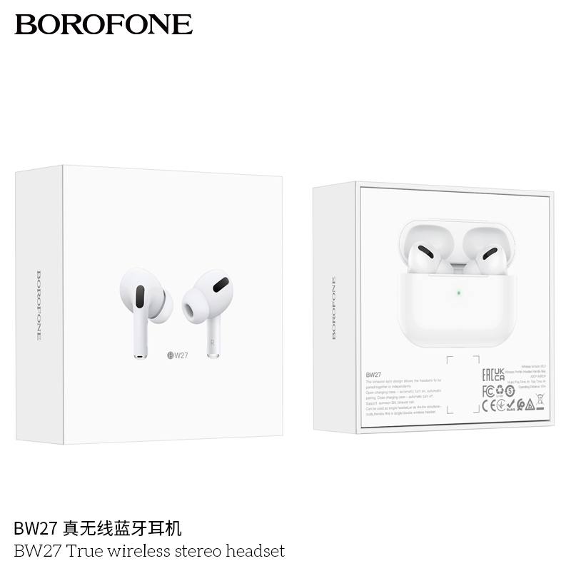 Наушники внутриканальные Borofone BW27, пластик, bluetooth 5.3, микрофон, цвет: белый (1/17/102)