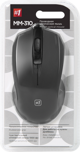 Мышь проводная DEFENDER MM-310, USB, 3 кнопки,1000 dpi, кабель 1,35 м., черный (1/40)