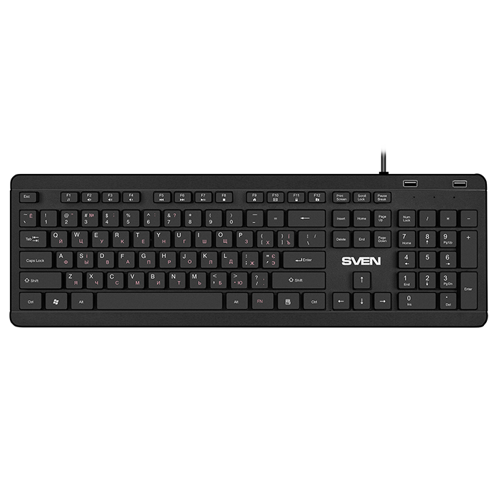 Клавиатура проводная SVEN KB-E5700H (104кл, USB-Hub*2, Slim, 12Fn,  островной тип кл.), чёрная (1/10